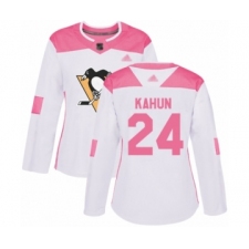 Women's Pittsburgh Penguins #24 Dominik Kahun Authentic White Pink Fashion Hockey Jersey