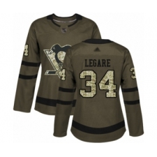 Women's Pittsburgh Penguins #34 Nathan Legare Authentic Green Salute to Service Hockey Jersey