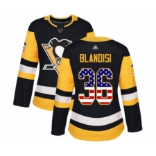 Women's Pittsburgh Penguins #36 Joseph Blandisi Authentic Black USA Flag Fashion Hockey Jersey