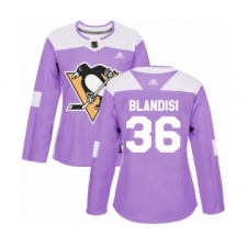 Women's Pittsburgh Penguins #36 Joseph Blandisi Authentic Purple Fights Cancer Practice Hockey Jersey