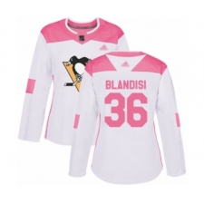 Women's Pittsburgh Penguins #36 Joseph Blandisi Authentic White  Pink Fashion Hockey Jersey