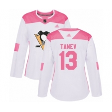 Women's Pittsburgh Penguins #13 Brandon Tanev Authentic White Pink Fashion Hockey Jersey
