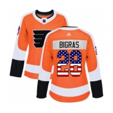 Women's Philadelphia Flyers #28 Chris Bigras Authentic Orange USA Flag Fashion Hockey Jersey