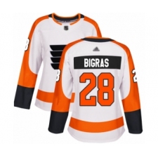 Women's Philadelphia Flyers #28 Chris Bigras Authentic White Away Hockey Jersey