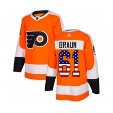 Men's Philadelphia Flyers #61 Justin Braun Authentic Orange USA Flag Fashion Hockey Jersey