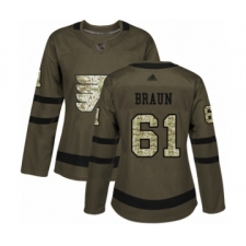 Women's Philadelphia Flyers #61 Justin Braun Authentic Green Salute to Service Hockey Jersey