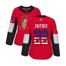 Women's Ottawa Senators #22 Nikita Zaitsev Authentic Red USA Flag Fashion Hockey Jersey