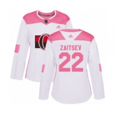 Women's Ottawa Senators #22 Nikita Zaitsev Authentic White Pink Fashion Hockey Jersey