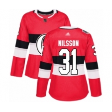 Women's Ottawa Senators #31 Anders Nilsson Authentic Red 2017 100 Classic Hockey Jersey