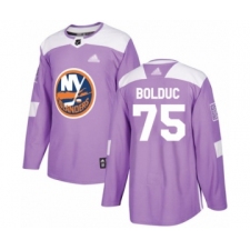Men's New York Islanders #75 Samuel Bolduc Authentic Purple Fights Cancer Practice Hockey Jersey