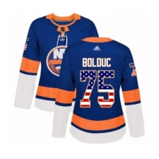 Women's New York Islanders #75 Samuel Bolduc Authentic Royal Blue USA Flag Fashion Hockey Jersey