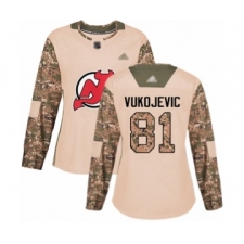 Women's New Jersey Devils #81 Michael Vukojevic Authentic Camo Veterans Day Practice Hockey Jersey