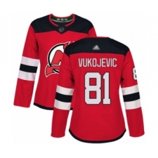 Women's New Jersey Devils #81 Michael Vukojevic Authentic Red Home Hockey Jersey