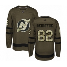 Men's New Jersey Devils #82 Nikita Okhotyuk Authentic Green Salute to Service Hockey Jersey