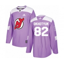 Men's New Jersey Devils #82 Nikita Okhotyuk Authentic Purple Fights Cancer Practice Hockey Jersey