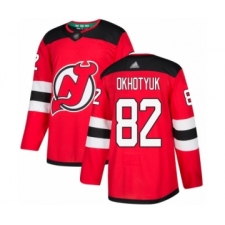 Men's New Jersey Devils #82 Nikita Okhotyuk Authentic Red Home Hockey Jersey