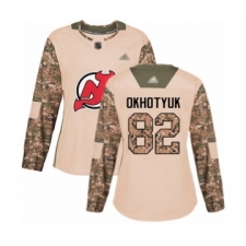 Women's New Jersey Devils #82 Nikita Okhotyuk Authentic Camo Veterans Day Practice Hockey Jersey