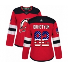 Women's New Jersey Devils #82 Nikita Okhotyuk Authentic Red USA Flag Fashion Hockey Jersey