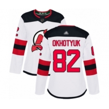 Women's New Jersey Devils #82 Nikita Okhotyuk Authentic White Away Hockey Jersey
