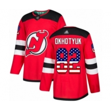 Youth New Jersey Devils #82 Nikita Okhotyuk Authentic Red USA Flag Fashion Hockey Jersey