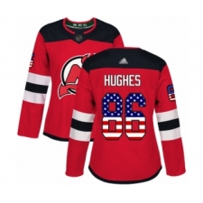 Women's New Jersey Devils #86 Jack Hughes Authentic Red USA Flag Fashion Hockey Jersey