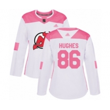 Women's New Jersey Devils #86 Jack Hughes Authentic White Pink Fashion Hockey Jersey