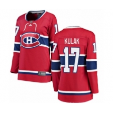 Women's Montreal Canadiens #17 Brett Kulak Authentic Red Home Fanatics Branded Breakaway Hockey Jersey
