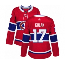 Women's Montreal Canadiens #17 Brett Kulak Premier Red Home Hockey Jersey