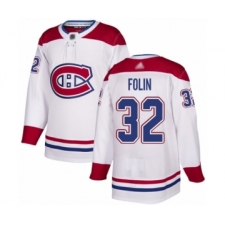 Men's Montreal Canadiens #32 Christian Folin Authentic White Away Hockey Jersey