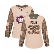 Women's Montreal Canadiens #32 Christian Folin Authentic Camo Veterans Day Practice Hockey Jersey