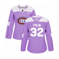 Women's Montreal Canadiens #32 Christian Folin Authentic Purple Fights Cancer Practice Hockey Jersey