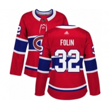 Women's Montreal Canadiens #32 Christian Folin Authentic Red Home Hockey Jersey