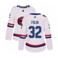 Women's Montreal Canadiens #32 Christian Folin Authentic White 2017 100 Classic Hockey Jersey