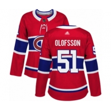Women's Montreal Canadiens #51 Gustav Olofsson Authentic Red Home Hockey Jersey
