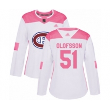 Women's Montreal Canadiens #51 Gustav Olofsson Authentic White Pink Fashion Hockey Jersey