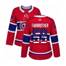 Women's Montreal Canadiens #59 Gianni Fairbrother Authentic Red USA Flag Fashion Hockey Jersey
