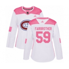 Women's Montreal Canadiens #59 Gianni Fairbrother Authentic White Pink Fashion Hockey Jersey