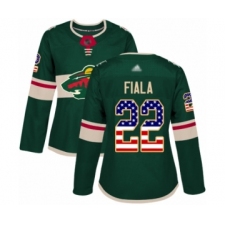 Women's Minnesota Wild #22 Kevin Fiala Authentic Green USA Flag Fashion Hockey Jersey