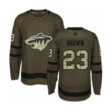 Men's Minnesota Wild #23 J.T. Brown Authentic Green Salute to Service Hockey Jersey