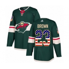 Men's Minnesota Wild #23 J.T. Brown Authentic Green USA Flag Fashion Hockey Jersey