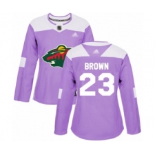 Women's Minnesota Wild #23 J.T. Brown Authentic Purple Fights Cancer Practice Hockey Jersey