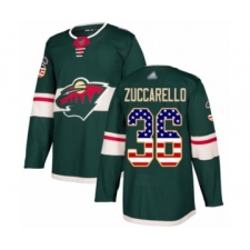 Men's Minnesota Wild #36 Mats Zuccarello Authentic Green USA Flag Fashion Hockey Jersey