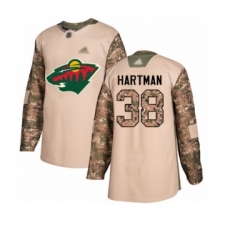 Men's Minnesota Wild #38 Ryan Hartman Authentic Camo Veterans Day Practice Hockey Jersey