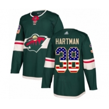 Men's Minnesota Wild #38 Ryan Hartman Authentic Green USA Flag Fashion Hockey Jersey
