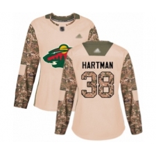 Women's Minnesota Wild #38 Ryan Hartman Authentic Camo Veterans Day Practice Hockey Jersey