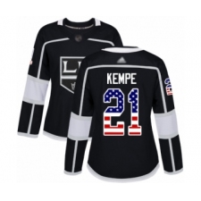 Women's Los Angeles Kings #21 Mario Kempe Authentic Black USA Flag Fashion Hockey Jersey