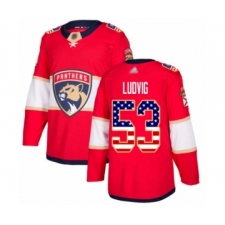 Men's Florida Panthers #53 John Ludvig Authentic Red USA Flag Fashion Hockey Jersey