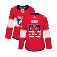 Women's Florida Panthers #53 John Ludvig Authentic Red USA Flag Fashion Hockey Jersey