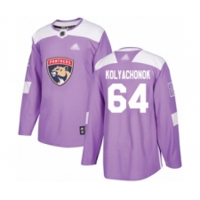 Men's Florida Panthers #64 Vladislav Kolyachonok Authentic Purple Fights Cancer Practice Hockey Jersey