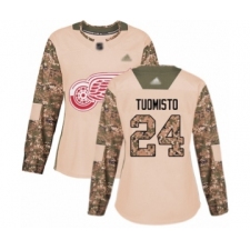 Women's Detroit Red Wings #24 Antti Tuomisto Authentic Camo Veterans Day Practice Hockey Jersey